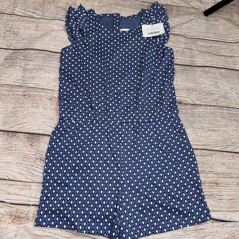 Gymboree 4T Girls Diamond Print Blue Romper One Piece NEW
